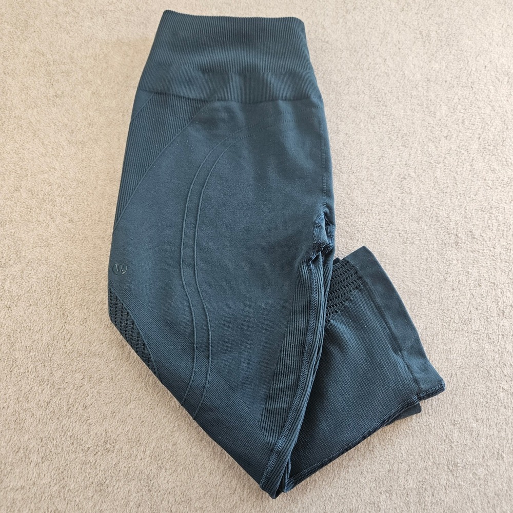 LULULEMON | Ebb to Street Crop Tight Teal Blue Green Seamless Leggings Size 12